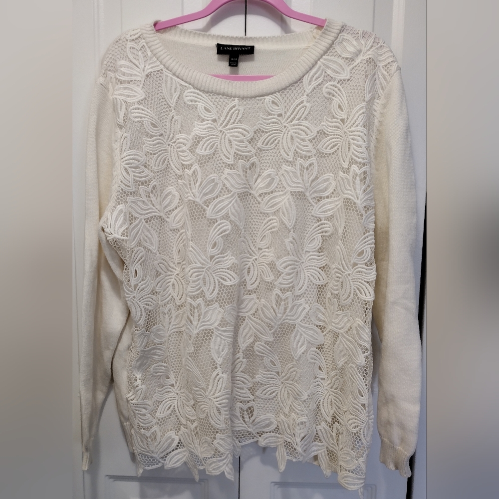 Lane Bryant Pullover Ivory White Lace Floral Overlay 18/20